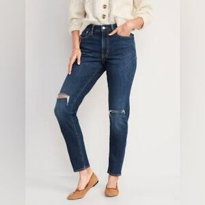 GAP High Waist Straight Leg Denim Jeans with Distressed Details Classic
